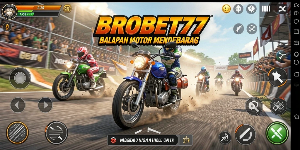 Gameplay seru BROBET77 dengan balapan motor yang cepat.