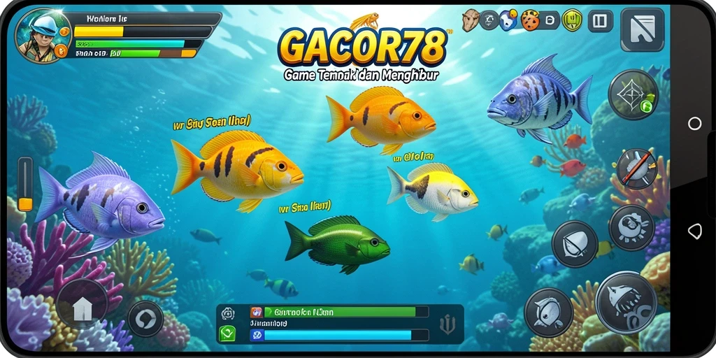 Screenshot utama GACOR78 menampilkan aksi tembak ikan yang seru.