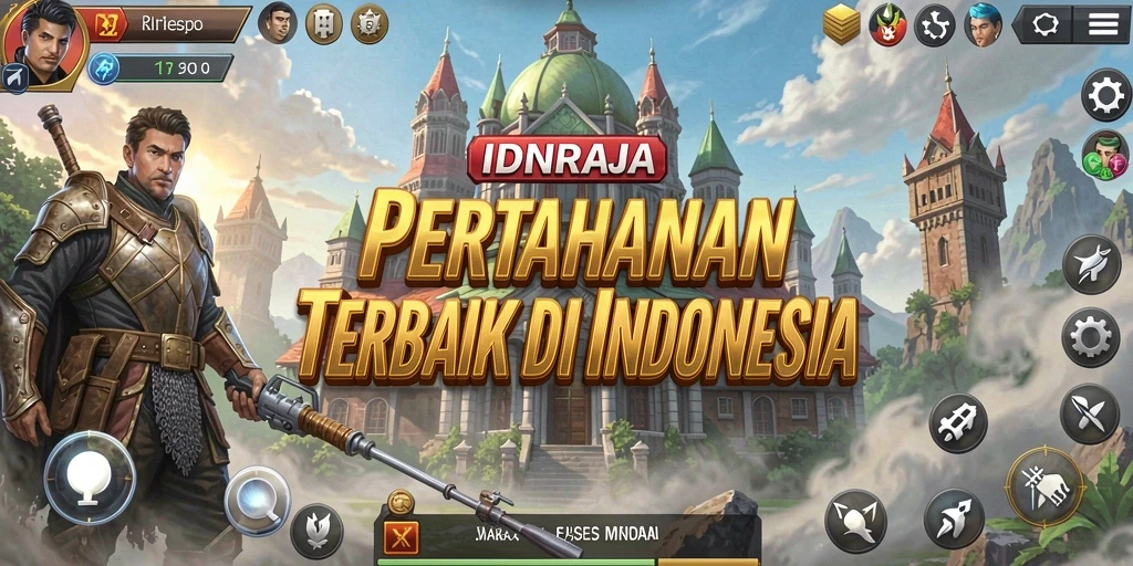 Screenshot gameplay IDNRAJA dengan aksi Tower Defense yang intens.