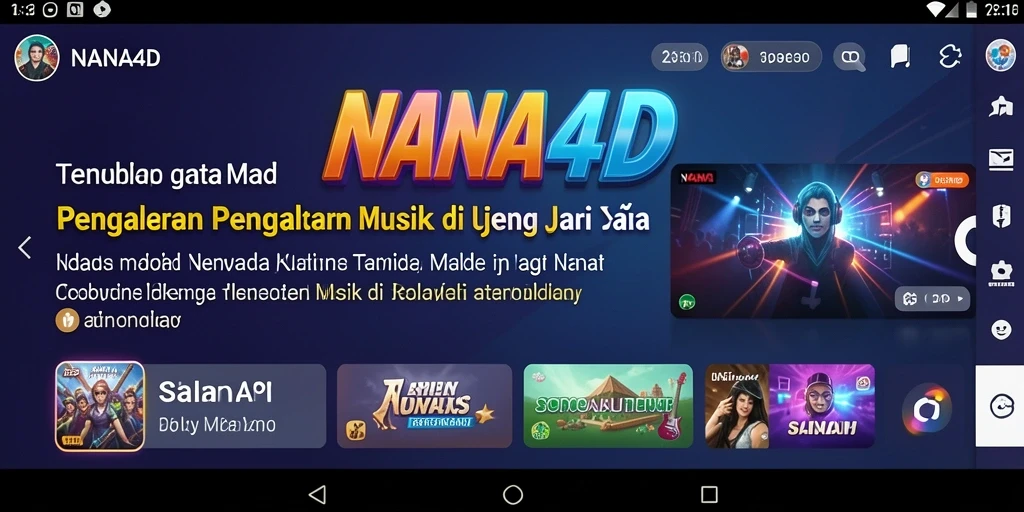 Tampilan utama NANA4D menampilkan berbagai pilihan lagu dan antarmuka yang menarik.