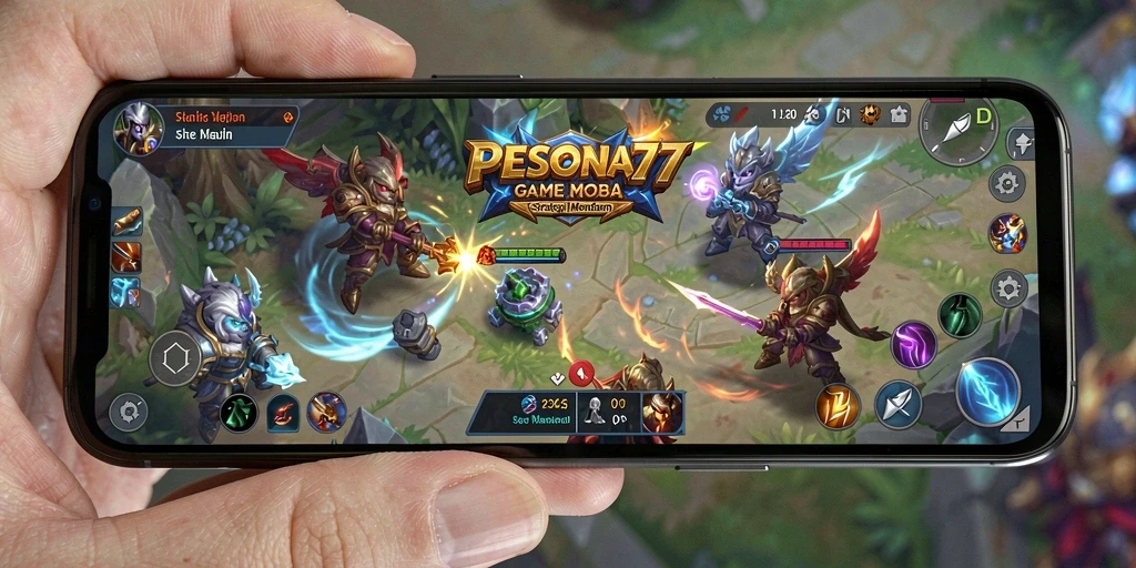 Tampilan screenshot gameplay PESONA77 yang menampilkan pertarungan intens di arena MOBA.