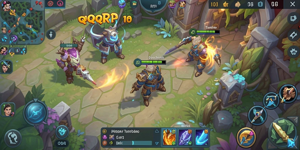 Screenshot gameplay seru dari QQRP dalam pertempuran MOBA.