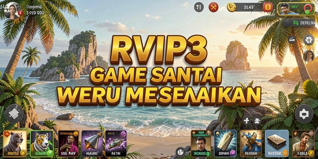 Screenshot utama menampilkan gameplay RVIP3 yang penuh warna dan santai.