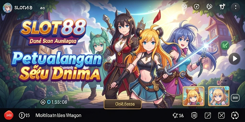 Screenshot gameplay menunjukkan karakter anime dalam aksi slot.