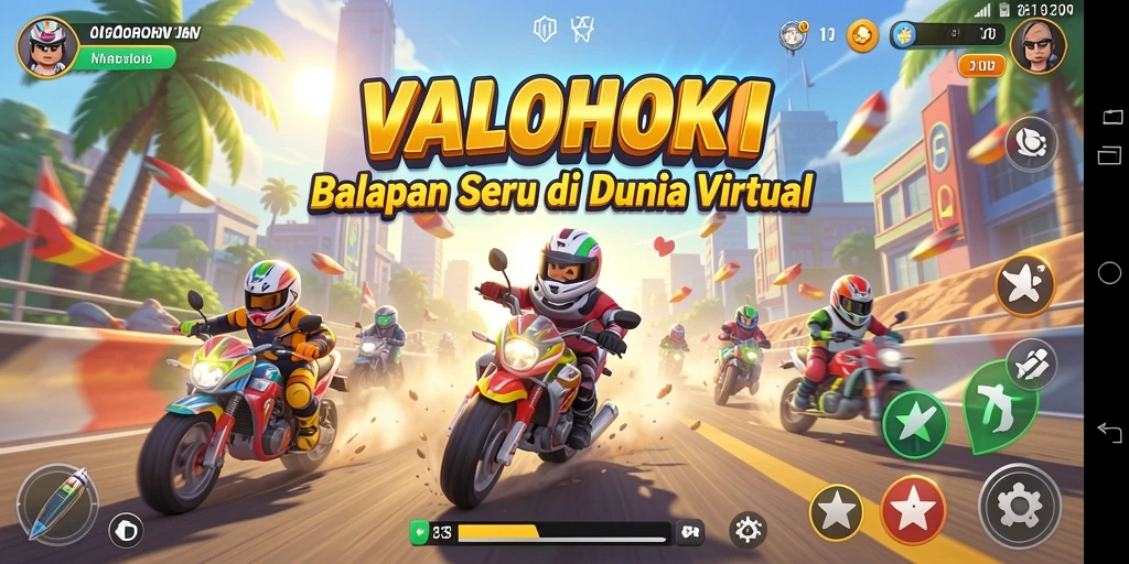 Screenshot gameplay VALOHOKI menampilkan aksi balapan yang mendebarkan.